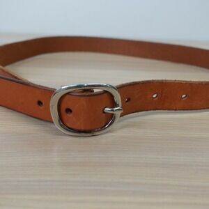 Brown Genuine Leather Belt Womens S Cognac Full Grain Silver Buckle Boho Office